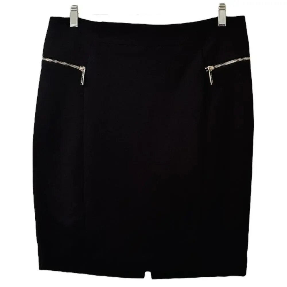Michael Kors Black Straight Pencil Skirt Zipper Accents Size 12